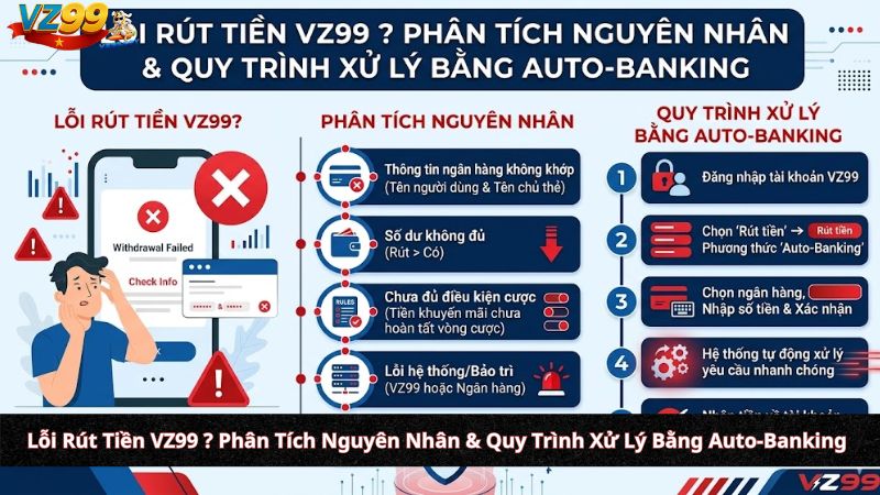 Lỗi Rút Tiền VZ99 ? Phân Tích Nguyên Nhân & Quy Trình Xử Lý Bằng Auto-Banking Lỗi Rút Tiền VZ99 ? Phân Tích Nguyên Nhân & Quy Trình Xử Lý Bằng Auto-Banking